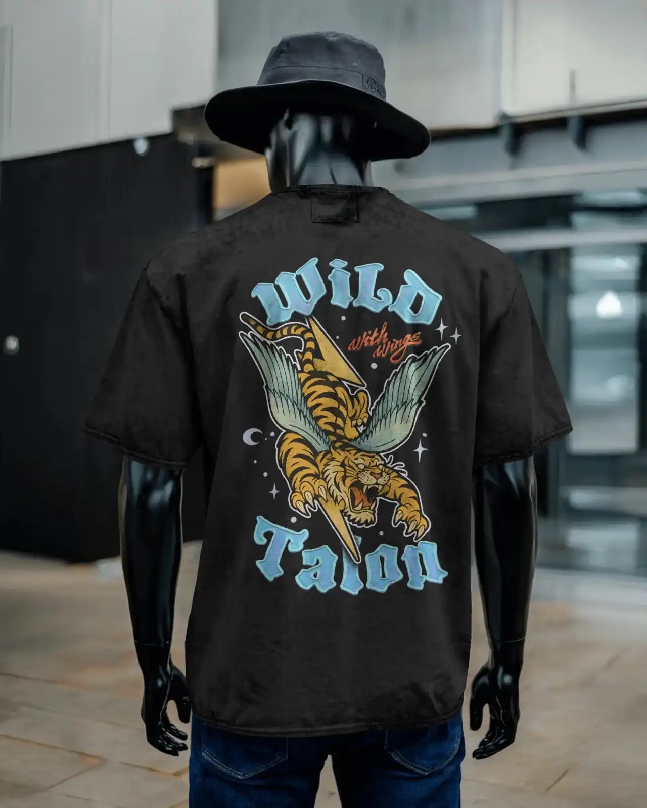 WILD TALON Winged Tiger Oversized 240 GSM Heavyweight Graphic T-Shirt