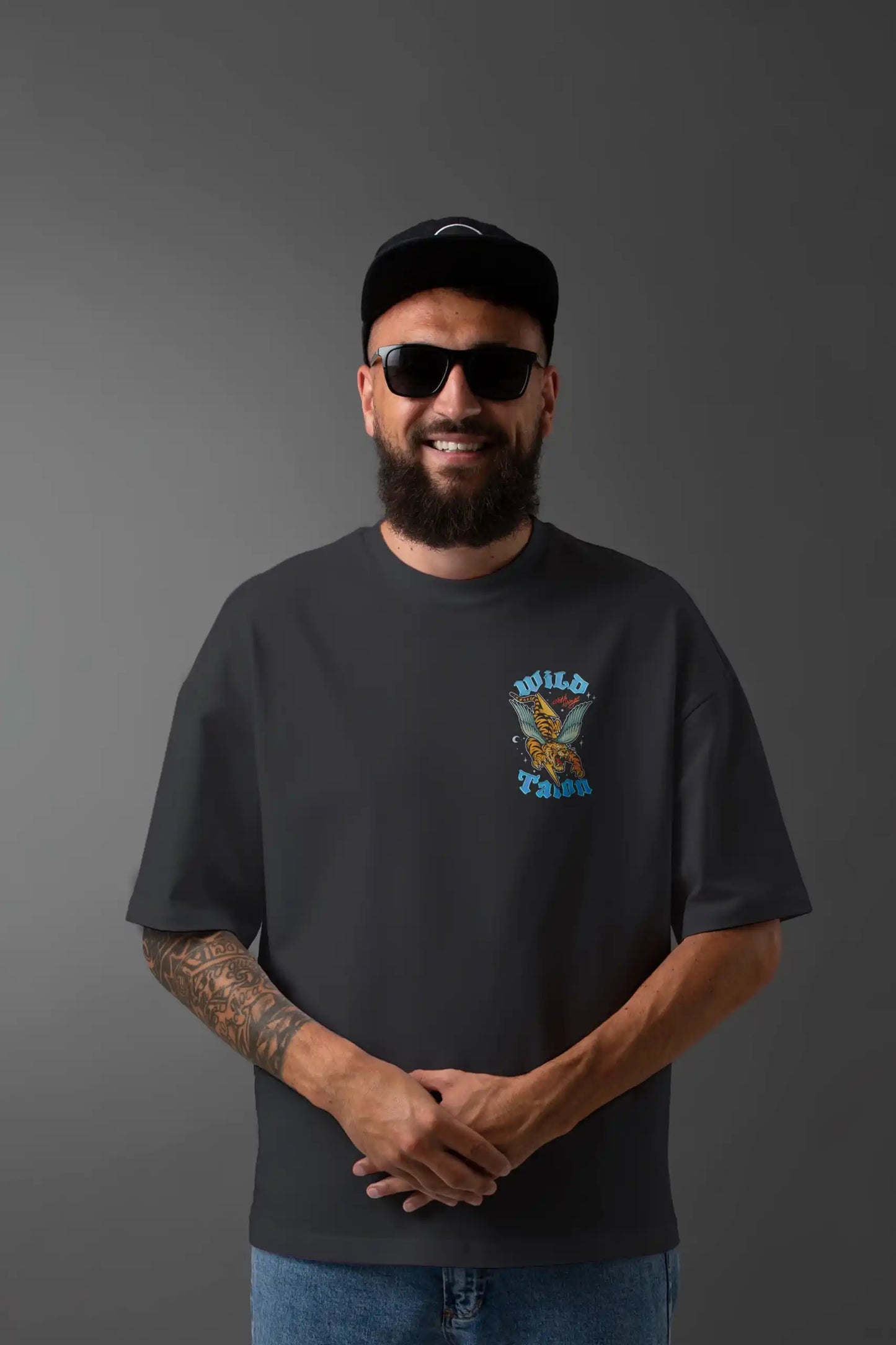 WILD TALON Winged Tiger Oversized 240 GSM Heavyweight Graphic T-Shirt