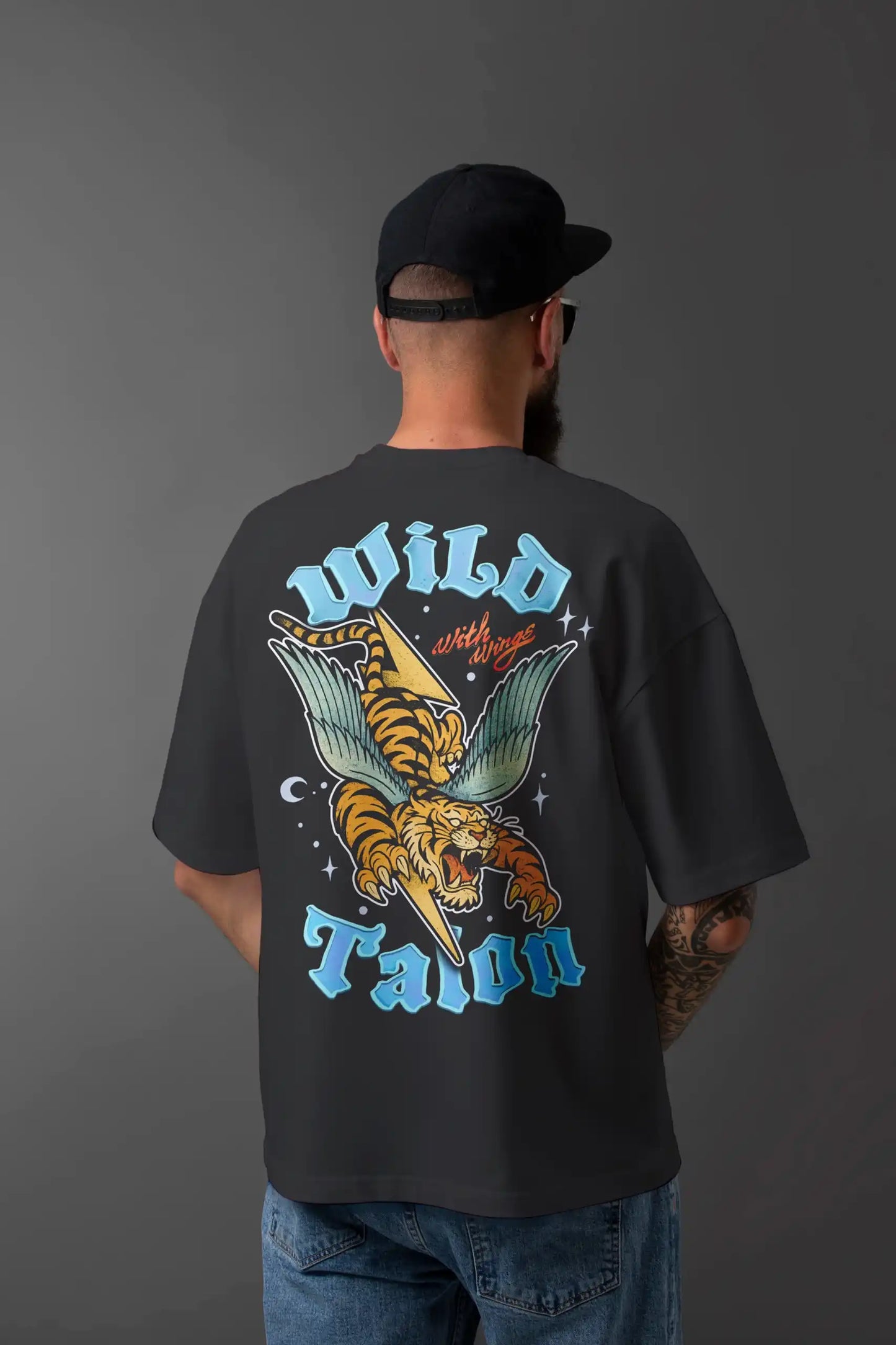 WILD TALON Winged Tiger Oversized 240 GSM Heavyweight Graphic T-Shirt